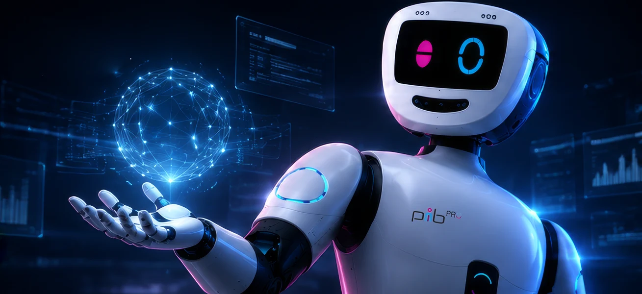 pib.Pro with glowing holographic AI sphere